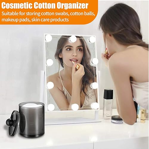 3Pcs Boîte Rangement Coton Tige avec Couvercles, Distributeur Cotons Noir Transparent, Pot Porte Tampons Coton Acrylique pour Boules Coton, Maquillage, Cosmétiques, Houppettes, Salle Bain, Chambre - Nail Gallerys