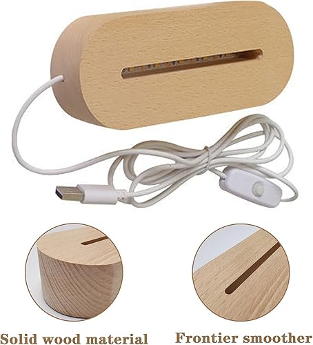 SWTHM Base d'affichage ovale en bois à DEL de 14,5 cm, lumière chaude/froide, rechargeable par USB pour plaque en acrylique, plaque en verre cristal, ornements en cristal (1 couleur chaude) - Nail Gallerys