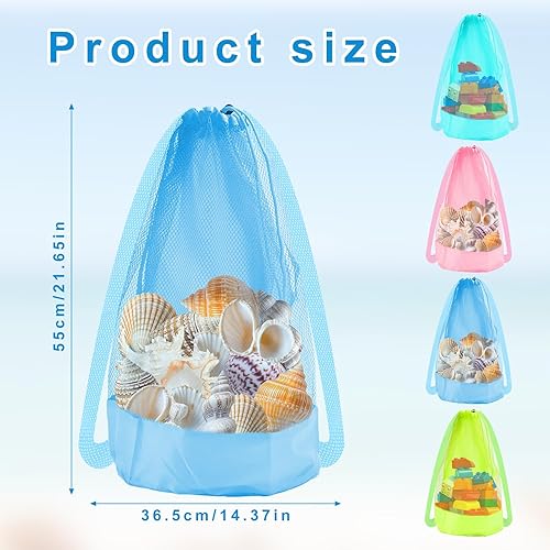 BOXOB 4pcs Sacs Jouets Plage, 55x36,5cm Sacs à Jouets Maille Grande Capacité Fermeture Cordon Sac à Dos Pratique pour Collecte Coquillages pour Ranger Serviettes et Essentiels Plage - Nail Gallerys