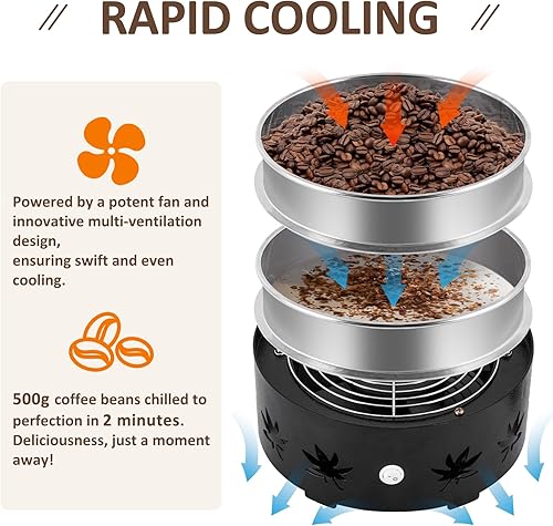 YUCHENGTECH Refroidisseur de Grains de Café Électrique 500g Refroidisseur de Torréfaction de Grains de Café avec 2 Tamis pour Refroidir Rapidement Les Grains de Café 220V - Nail Gallerys
