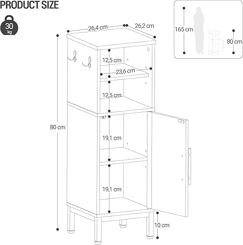 Hzuaneri Meuble de Salle de Bain avec Crochets, Meuble Étroit pour Papier Toilette avec étagères réglables, 26,2 x 26,4 x 80 cm, Armoire sur Pied avec Espace de Rangement Ouvert, Noir SC06304G - Nail Gallerys