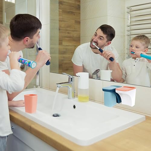 Porte-gobelet à Dents sans Percer 2 Pièces Porte-Brosse à Dents avec Gobelet Magnétique, Bleu et Rose Gobelet à Dents en Plastique Support Brosse a Dent pour Salle de Bain et Famille - Nail Gallerys