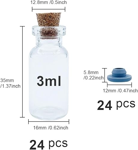 UMCHU 24 bouteilles de souhaits, mini bouteilles en verre, avec bouchon en liège et en caoutchouc, bouteilles pour cadeaux de Noël, pour bricolage, mariage, cadeaux de fête (16 * 35mm) - Nail Gallerys