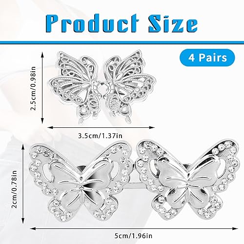 Lot de 4 paires de boutons pour resserrer les pantalons - Boutons de taille plus étroite - En forme de papillon - Clip réglable - Boucles de pantalon - Pour pantalons amples - Jeans - Jupe pour femme - Nail Gallerys