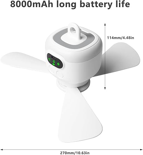 Ventilateur de camping avec lumière, ventilateur de camping avec télécommande, rechargeable 8000 mAh, portable, pales amovibles, USB, avec crochet, pour voiture, pêche, extérieur - Nail Gallerys