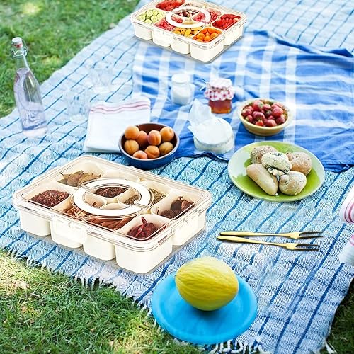 Snack Box avec Couvercle, Boîte de rangement de collation à 8 Compartiments en Plastique Boite Compartiment Alimentaire Boîte de rangement pour snacks, Noix Bonbons Épices Fruits (Laver à la Main) - Nail Gallerys