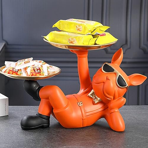 Azazaza Sculpture de rangement Bulldog en résine, plateau de rangement en forme de bouledogue cool, plateau de rangement pour clés, snack, figurine d'art moderne, décoration de bureau - Nail Gallerys