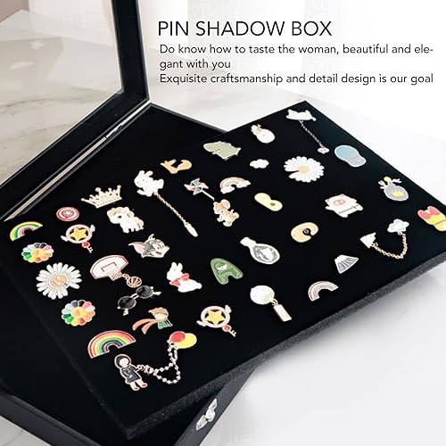 Boîte de Rangement pour Badges à épingles, Boîte de Présentation de Grande capacité pour Badges, Vitrine de Collection de Broches avec Verre Anti-poussière, (Cuir PU, 35x24x5cm / - Nail Gallerys