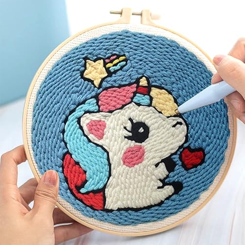 XiXiRan Kit de Démarrage de Broderie, Punch Needle Broderie Kit, Broderie d'Aiguille de Poinçon Kit Avec Instructions, pour la Décoration Intérieure pour Adultes Débutants (Licorne) - Nail Gallerys