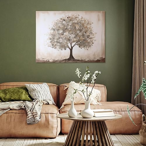 Tableau abstrait beige multicolore arbre de vie multicolore 60 x 40 cm – Impression sur toile moderne Grand format XXL Salon Chambre à coucher Impression d'art mural Image murale sur toile - Nail Gallerys