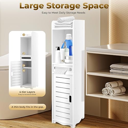 Armoire de salle de bain étroite avec porte-papier toilette et 3 niveaux, 20 x 20 x 80 cm, imperméable, autoportante, avec trous d'aération et étagères réglables, pour petits espaces - Nail Gallerys