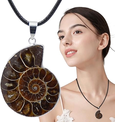 Collier Fossile D'ammonite, Pendentif Cristaux D'ammonite Naturels, Pendentif Fossile D'escargot, Colliers Spirales En Pierres De guérisone D'ammonites, Pendentifs Spirales Avec Cordon Réglable - Nail Gallerys