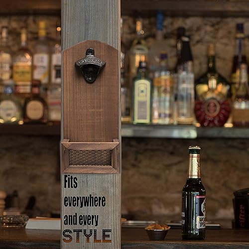 AHDECOR Ouvre-Bouteilles en Bois avec Cap Catcher, Montage Mural Décapsuleur pour la Maison, la Cuisine, la Caravane, l'intérieur et l'extérieur,12 x 7 x 30cm - Nail Gallerys