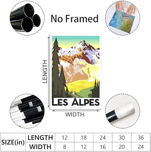 RONGCHENG Affiche de voyage vintage France Alpes - Art sur toile - Décoration murale - Poster imprimé - Peinture cadeau - Nail Gallerys