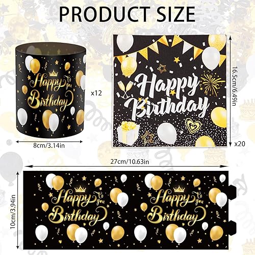 YOUYIKE Lot de 12 lanternes de décoration de table d'anniversaire, 20 serviettes Happy Birthday + 100 paillettes à confettis, décoration d'anniversaire pour femme, homme, fille, garçon, enfant - Nail Gallerys