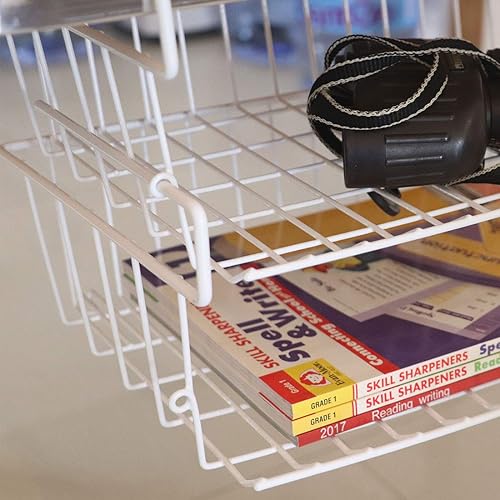 Panier de Rangement sous Tablette, Panier de Rangement en Fil métallique Empilables Panier Suspendu pour Cuisine, Bureau, Garde-Manger, Salle de Bain, Armoire, Blanc (2pcs) - Nail Gallerys