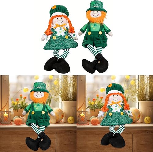 Psdndeww Décoration de la fête de la patricks en peluche verte - Leprechaun irlandais - Tomtes longues jambes - Nains sans visage - Nail Gallerys