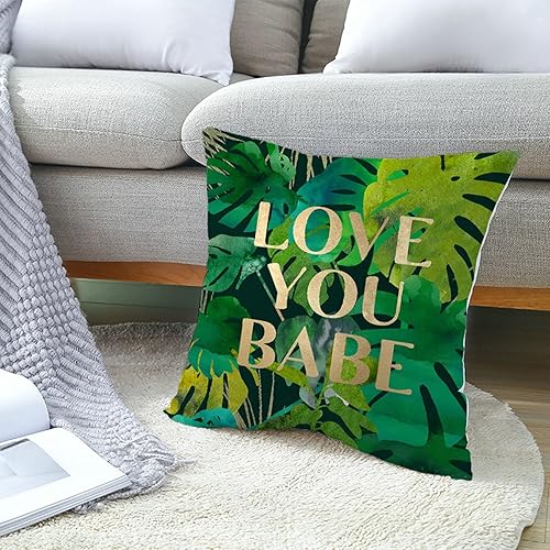 Daesar Housses de Coussin Canape, Housse de Coussin 50x50 Vert Blanc Coussin Moderne Feuille de Palmier, Polyester - Nail Gallerys