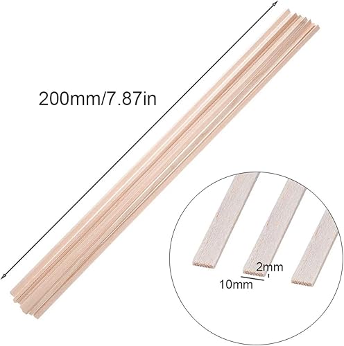 20/50pcs spécifications multiples longues bandes de bois barres de cheville en bois clair carrées for la fabrication de modèles décoration bricolage pour Artisanat, Décoration intérieure(2x5x200mm 50p - Nail Gallerys