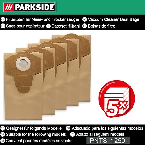 Lot de 5 sacs à poussière - Pour aspirateur à déchets secs et humides Parkside PNTS 1250 - Capacité : 20 l - Nail Gallerys