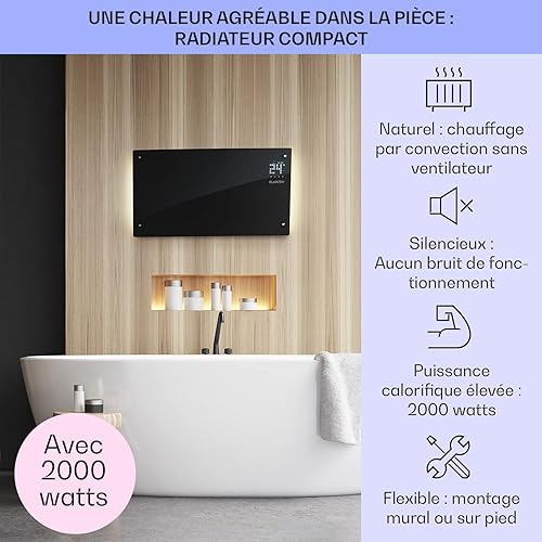 Klarstein Radiateur Electrique à Faible Consommation d'Energie, 2000W Chauffage Electrique d'Intérieur avec Thermostat, Portable, Chauffage Mural, Chauffage d'Appoint, Radiateurs, Pieds en Aluminium - Nail Gallerys