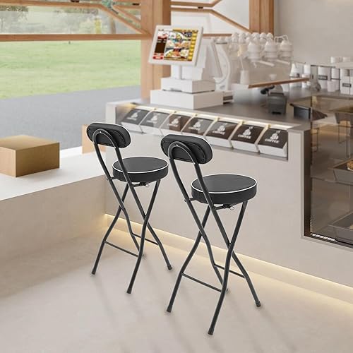 czyuRachel Lot de 2 tabourets de bar pliables avec dossier, repose-pieds en plastique antidérapant, verrouillage de sécurité, noirs - Nail Gallerys