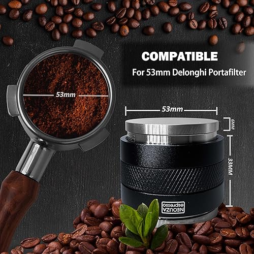 NEOUZA Distributeur de café 53 mm et tamper 2 en 1, échelle d'étalonnage laser, niveleur à café à double tête pour porte-filtre Breville 54 mm, profondeur réglable, quatre ventilateurs - Nail Gallerys