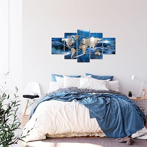 Runa Art Tableau mural Carte Du Monde 5 parties Impression sur Toile Intissee Decotation Salon abstrait Brun beige 035052a - Nail Gallerys