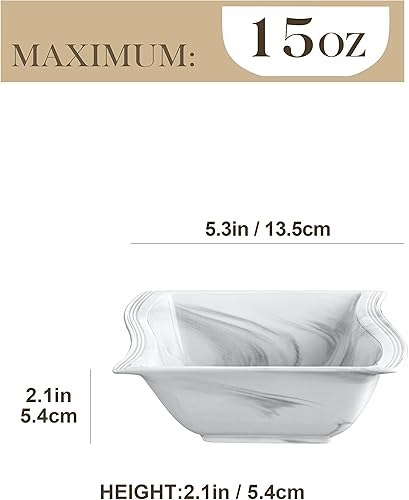 MALACASA Série Flora 6 Bols à Céréales en Porcelaine, Bols Marbre pour Petit Déjeuner, Petit Bols Carrés pour Soupe Riz Tapas Sauce 14 x 14,5 x 5,5 - Nail Gallerys