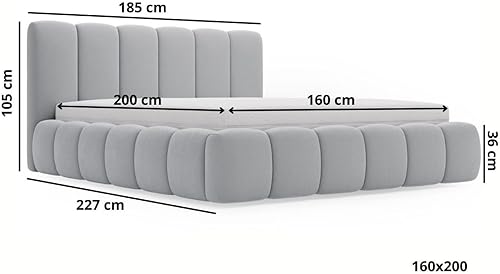 GRAINGOLD Lit Cloud 160x200, Rembourré avec Coffre de Rangement, Lit Double, Tissu en Velours, avec Sommier à Lattes, avec Tête de Lit, sans Matelas (Beige, 160x200) - Nail Gallerys