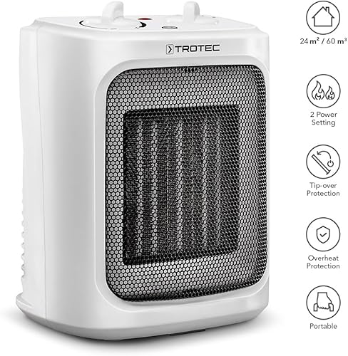 TROTEC Radiateur soufflant céramique TFC 16 E - Puissance de chauffage 1200 W / 2000 W - Chauffage électrique avec thermostat, taille de la pièce 24 m² à 60 m³ - Nail Gallerys