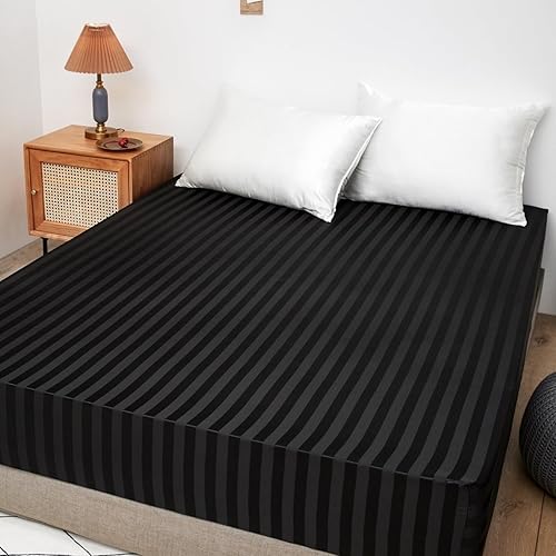 Drap Housse Satin 160x200cm Bonnet 30 cm Microfibre Creme Beige Rayures Motif Drap de lit Soie Drap-Housse 160 x 200cm Uni Lisse Respirant pour Matelas Épais,Grand Bonnet 160 x 200 x 30 - Nail Gallerys