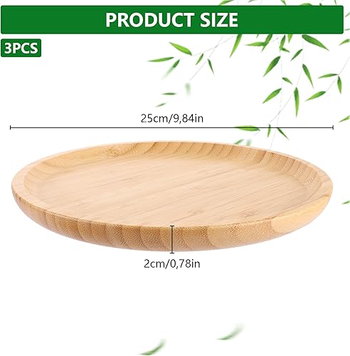 WOPPLXY Lot de 3 Plateau Bois Rond, 25 x 25 x 2 cm Plateau Bambou, Plateau de Service Rond pour Desserts, Fromages, Charcuterie - Nail Gallerys