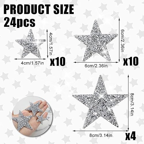 suaywo 24 pièces Patch Thermocollant Ecusson Thermocollant étoiles à Paillettes Thermocollantes Patchs pour Vêtements Convient pour les Vêtements, Jeans, Sacs à Dos, Chapeaux, Bricolage 8/6/4 cm - Nail Gallerys