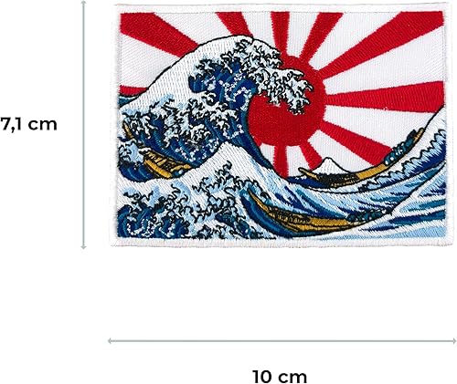 Urbanski Patch The Great Wave off Kanagawa Grande Vague avec un Soleil Rouge à thermocoller sur 7,1 x 10 cm | Écusson Thermocollant, Transferts Thermocollant, Appliqués à coudre - Nail Gallerys