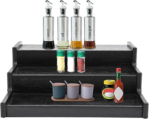 LoyaltyClivia Étagère à épices extensible à 3 niveaux, extensible, noire, polyvalente, pour bouteilles d'épices, porte-médicaments - Nail Gallerys