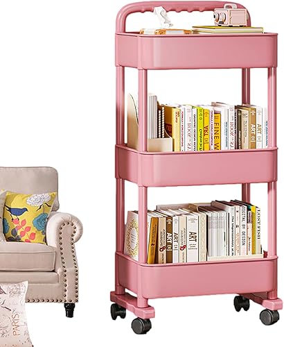 IDIDOS Portable Bookshelf Cart, Rolling Bookcase Cart, with Swivel Wheels and Brakes, Reusable Storage, Movable Bookshelf, Storage Shelf Rack for Kitchen, Office Bathroom, Laundry Room, Narrow Places - Nail Gallerys