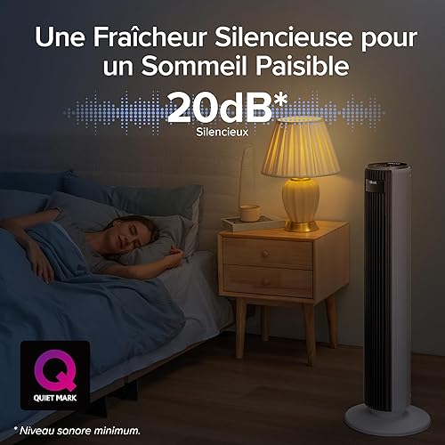 LEVOIT 20dB Ventilateur Colonne Silencieux, 7.9m/s DC Moteur, 26W, Oscillant 90° avec 12 Vitesses, Minuterie 12h, 4 Modes, Affichage LED de Refroidissementavec Télécommande - Nail Gallerys