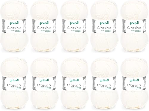 Gründl Lana Classico (Fil à Tricoter certifié Oeko-TEX® 50% Laine Vierge (Mérinos) et 50% polyacrylique, 50 g/120 m, Aiguilles : 3,5-4,5, 10 pelotes x 50 g), Moutarde - Nail Gallerys