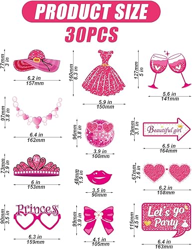 Lot de 30 accessoires pour photomaton de fête Barbie - Accessoires de fête d'anniversaire à paillettes pour filles - Rose vif - Nail Gallerys