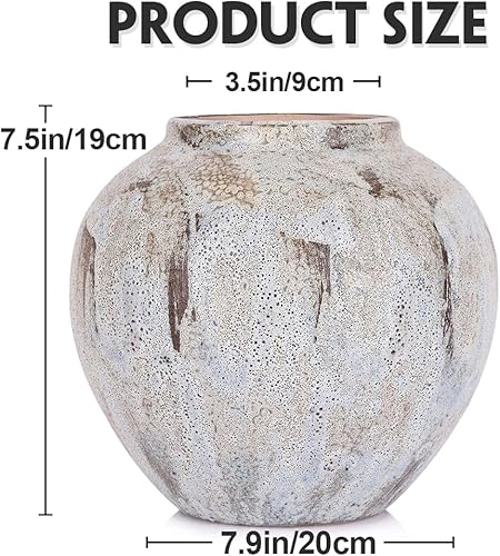 Vase rustique en céramique pour décoration de ferme, poterie en terre cuite de 20,1 cm, argile texturée ronde, vintage vieilli, grand pour salon, table, centres de table et décoration de cheminée - Nail Gallerys