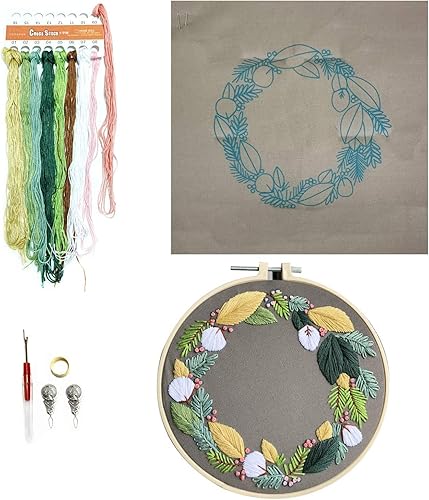 DOITEM Kit de Broderie pour Débutant, Kit D'outils de Broderie Rond Réglable, Kit de Démarrage Avec Cerceau à Broder, Fil à Broder, Tissu à Broder Avec Modèles de Motifs, pour Bricolage - Nail Gallerys