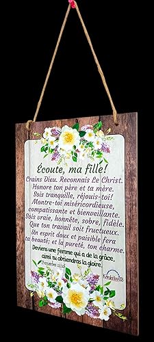 Tableau mural chrétien en bois ÉCOUTE MA FILLE Message spirituel Verset biblique en français Anniversaire mariage noël Cadeau original pour elle fille demoiselle ado femme chrétienne Proverbes 11:16 - Nail Gallerys