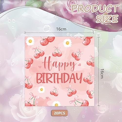 Kotkiddy 20 pièces Nappe Cerise - Décoration de fête d'anniversaire sur Le thème de la Cerise nœud, Serviettes jetables de Fruits d'été Baies, Fête d'anniversaire unitaire 6,5' Rose - Nail Gallerys