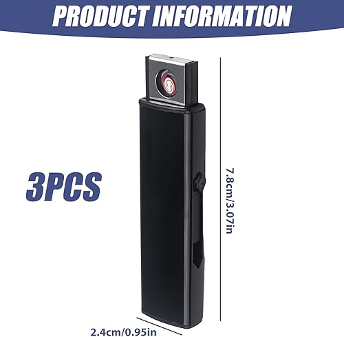 LEKEFETO Lot de 3 briquets tempête électroniques : coupe-vent électrique avec port USB, allumage double face, briquet tempête sans flamme, rechargeable par USB, noir - Nail Gallerys