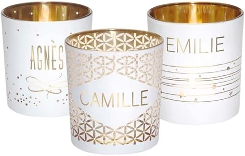 Photophore prénom en Verre Blanc et Or - Gaëlle - Draeger - Nail Gallerys