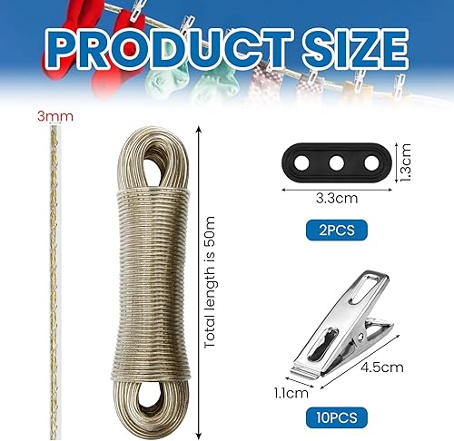 LPAMABA Corde à Linge avec Noyau en Acier 50M Fil à Linge Acier Plastifié Corde en Acier Ultra Robuste Fil Etendoir Extérieur pour l'intérieur et l'extérieur, Antirouille et Imperméable - Nail Gallerys
