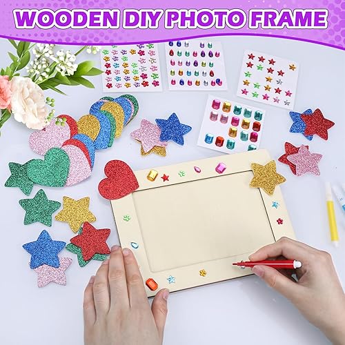 Fentar DIY Cadre Photo, 4Pcs Bricolage Cadres Photos avec Autocollant en Forme de Diamant et Crayons de Couleur, Cadre Photo a Decorer Enfant, Cadre Photo Créatif Bricolage pour Enfants Cadeau - Nail Gallerys