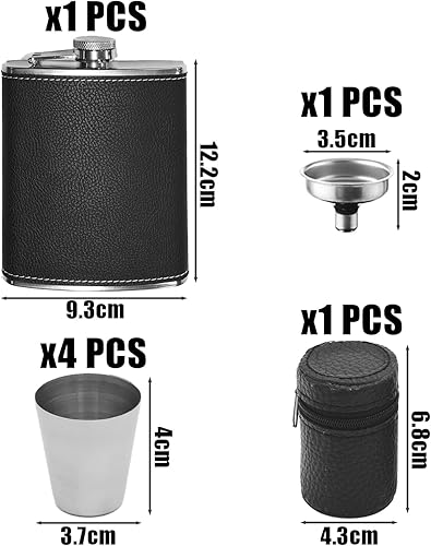 DAZZLUXE Lot de 1 flasque avec 4 verres à vin - Flasque portable en acier inoxydable noir poli - Convient pour les voyages et les activités de plein air - Nail Gallerys