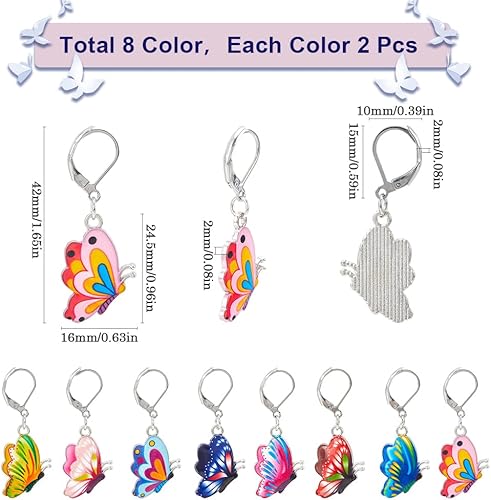 SUNNYCLUE 1 boîte de 16 petits Marqueurs de Point de Crochet en Forme de Papillon Marqueurs de Tricot Mignons Boucles D'Oreilles à Levier Amovibles Crochets en Émail Marqueurs de Point de Crochet Brel - Nail Gallerys